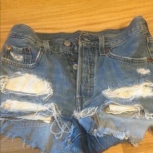 Levi's Blue Distressed Denim 501 Shorts